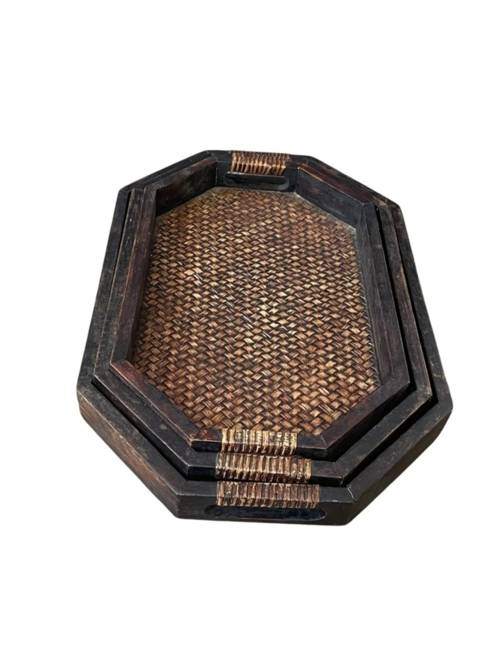 Brown Wooden Set of 3 Nesting Serving Trays